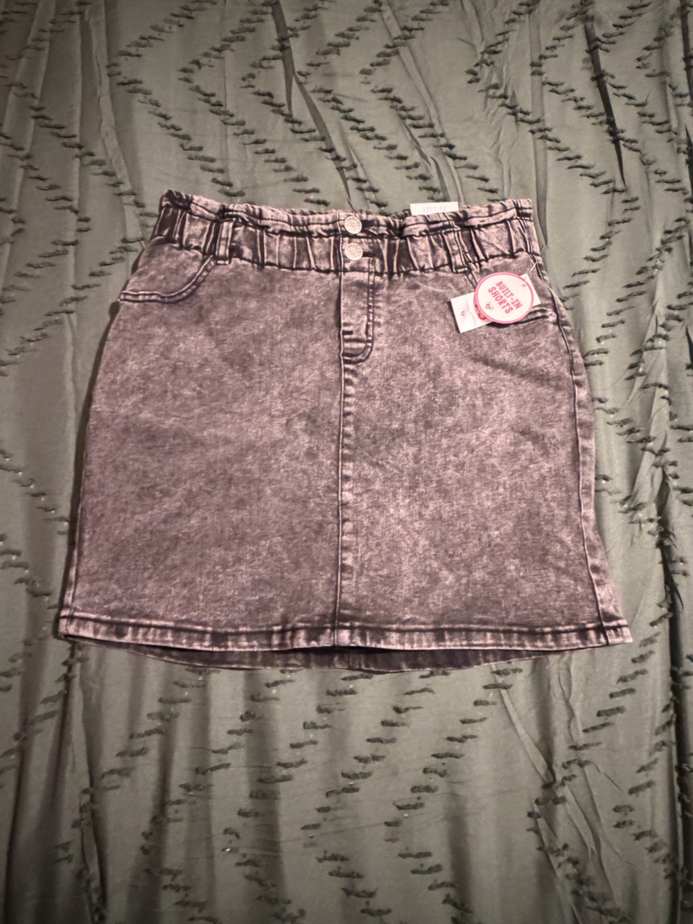 Teen Washed Black Denim Shorts with Paperbag Waist